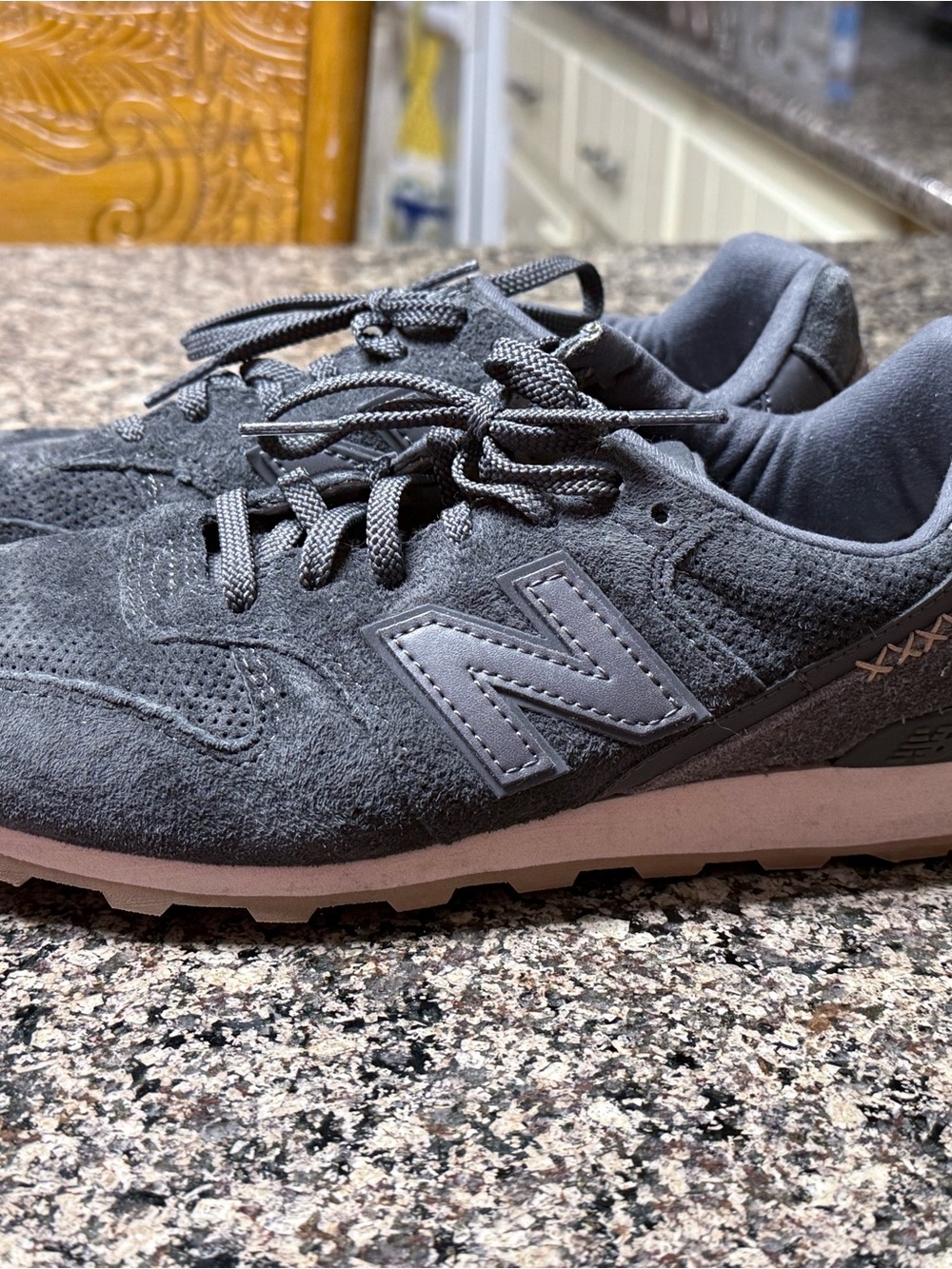 New Balance Charcoal Gray Suede Sneakers 696